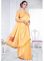 Chinon Yellow Festival Wear Embroidery Work Saree